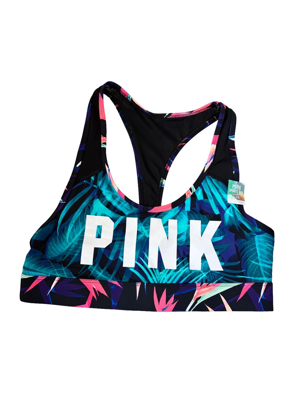 NWT VS PINK Ultimate Unlined Tropical Racerback Sports Bra Large - Picture 2 of 7